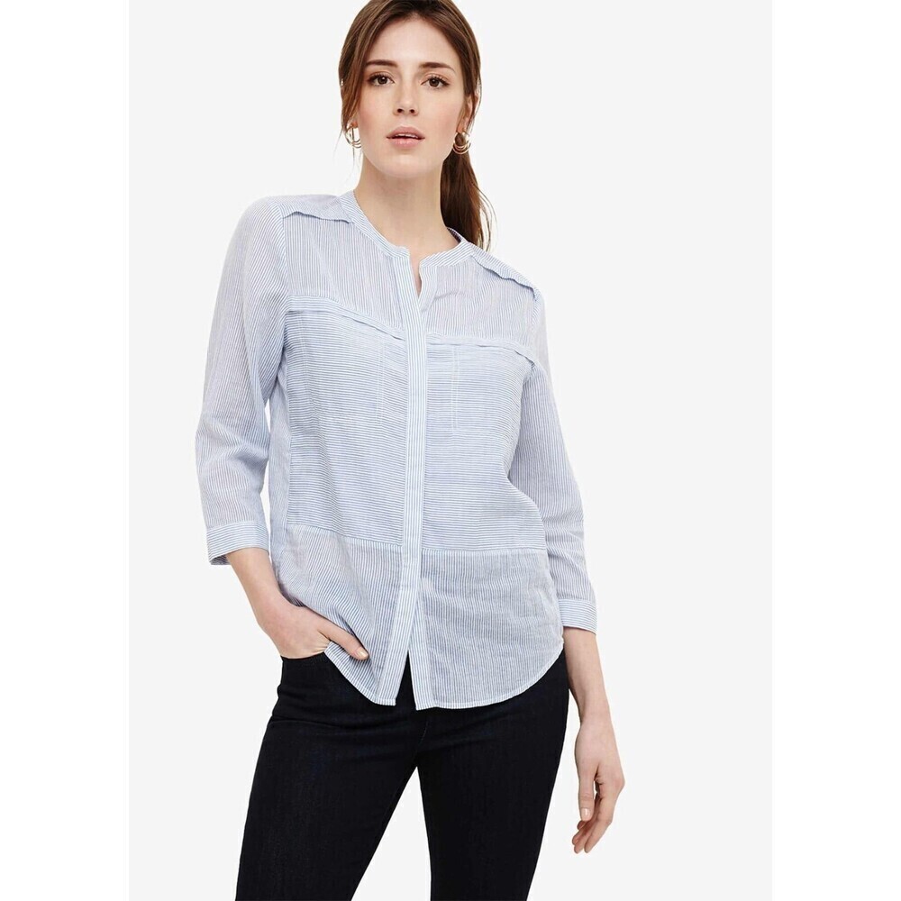 Phase Eight women's Jayde Cotton 3/4 Sleeve Button Shirt Blue Size 8US 12UK